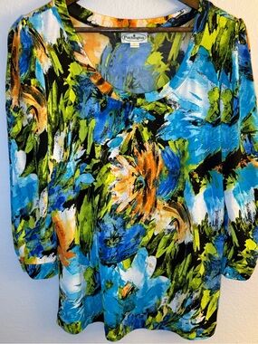 Patchington Blue & Green Floral Scoop Neck Long Sleeve Top